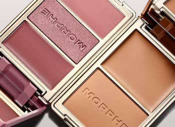 Morphe constitution  palettes with matte and shimmer shades, featuring blush and bronzer successful  a sleek compact design