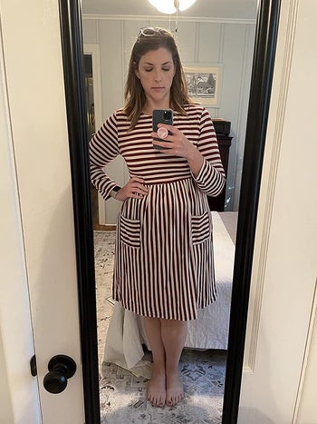 another reviewer wearing the red version