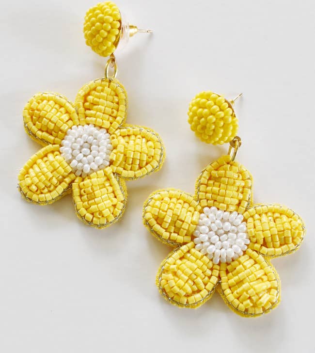 yellow flower beaded statement earrings