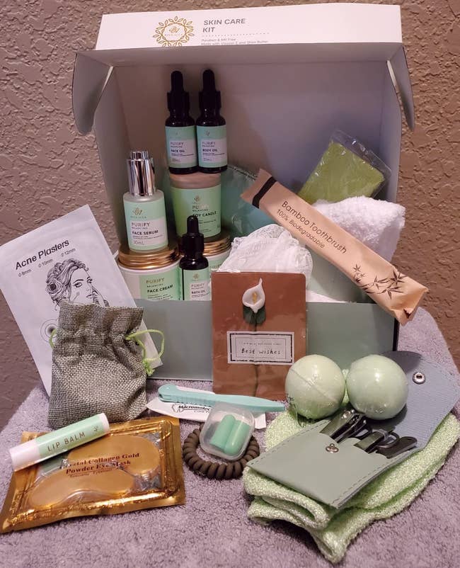 contents of the at-home spa kit displayed