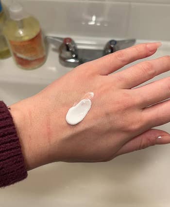 moisturizer on reviewer's hand