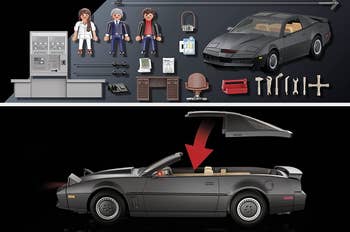 Split image of all the accessories that come with the car and the removable roof
