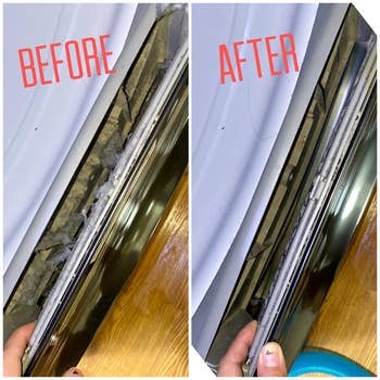 Reviewer before and after photo of their dryer with lint in it