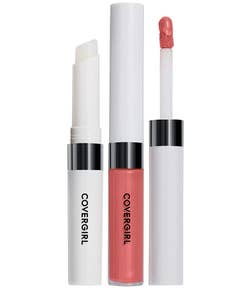 the coral lipstick and top coat