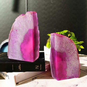 Pink agate bookends