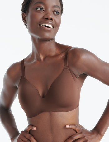 model wearing a brown contour bra
