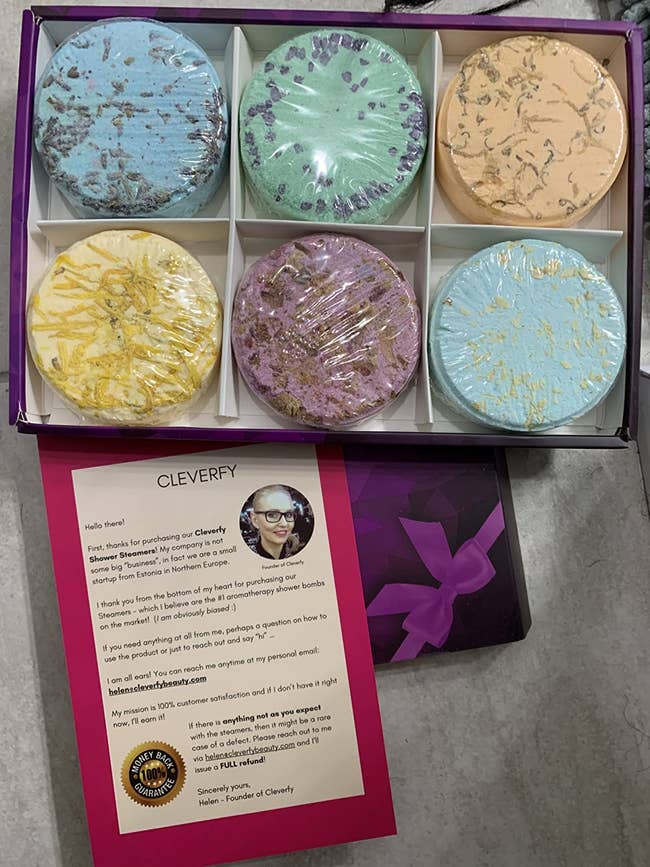 six shower bombs in gift-ready packaging