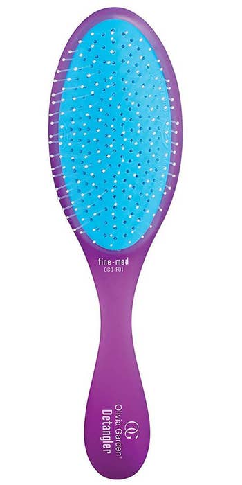 Olivia Garden Detangler brush with fine-med bristles and a purple handle