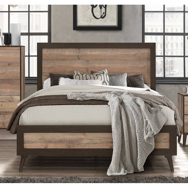 A full brown set of bedroom furniture 