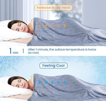 person sleeping under neath cooling blanket
