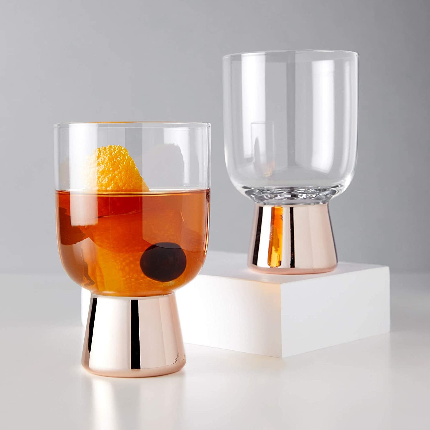 two copper-footed glasses