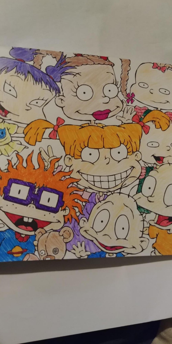 a reviewer photo of a drawing of cartoons from the show rugrats done with the pens