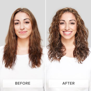 before and after of a model with limp waves and then defined waves