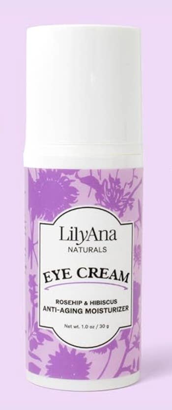 LilyAna Naturals eye cream bottle with label, Rosehip & Hibiscus Anti-Aging Moisturizer, 1 oz/30 g