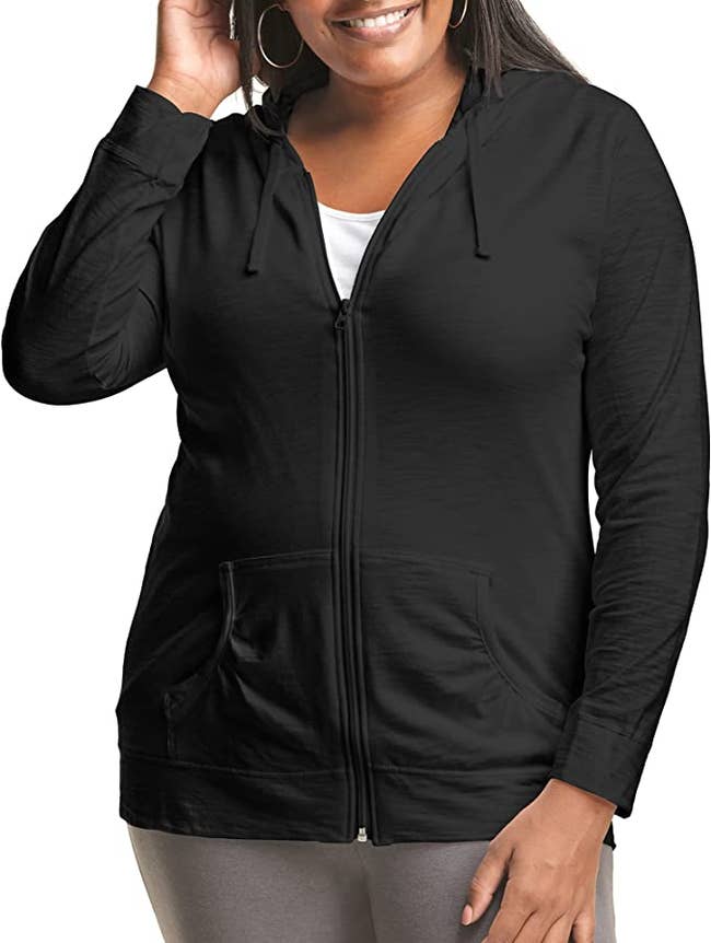 Image of model wearing black sweatshirt