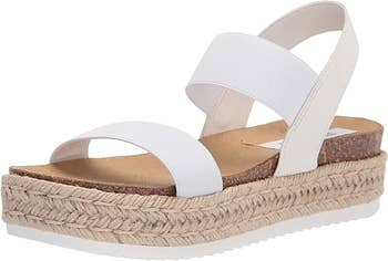 White platform sandals with two straps and an espadrille sole