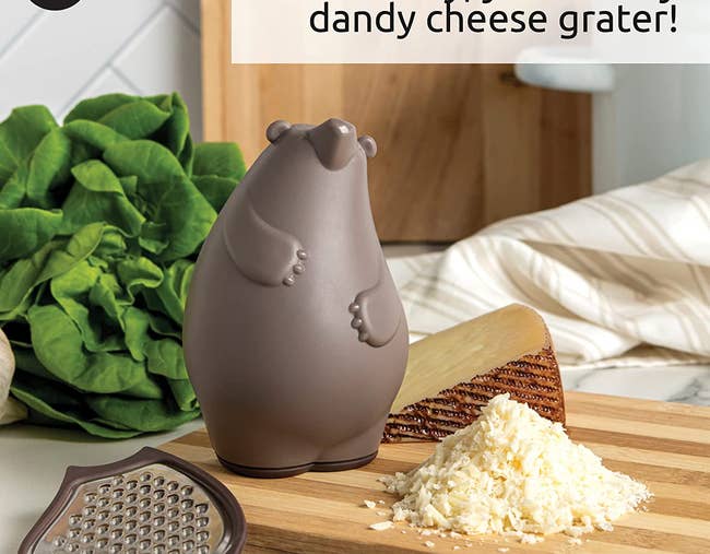 bear with grater back next to shredded cheese