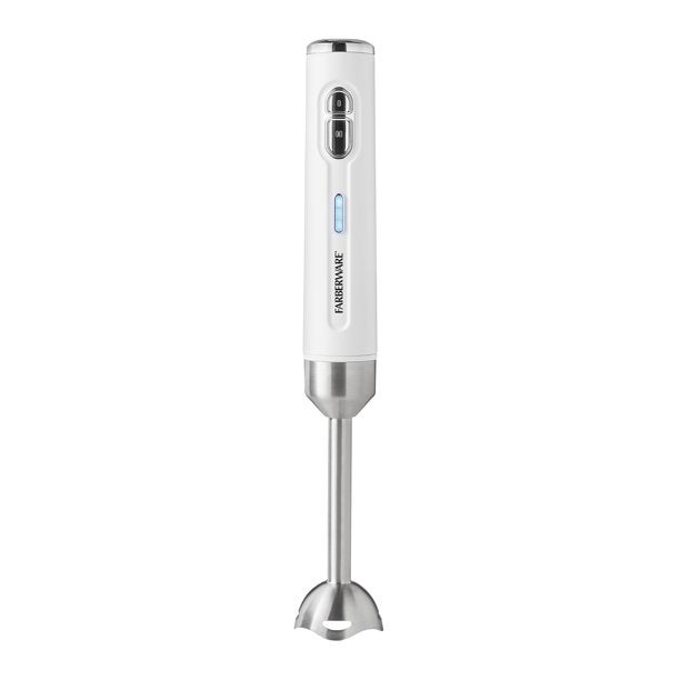 A white immersion blender