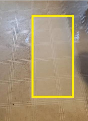 reviewer's kitchen floor half dirty, half clean