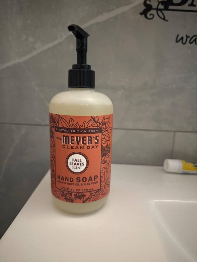 Meyer's Clean Day constricted variation manus soap successful a vessel with a pump. Label reads