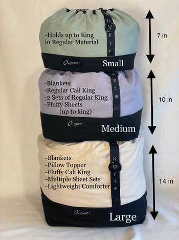 a photo of the three bedding holders sizes: small, medium large 