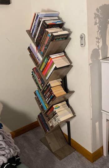 Tree-shaped bookshelf against a wall