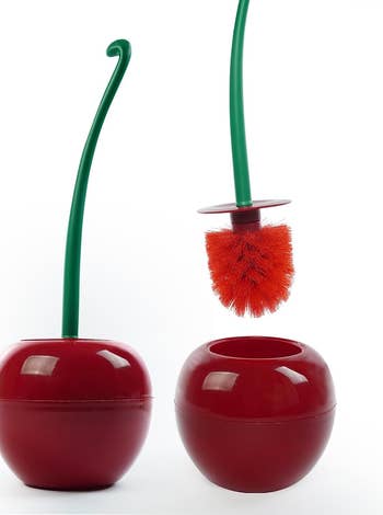 the red cherry toilet bowl brush holder set
