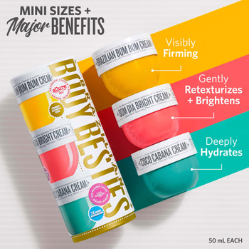 the three mini body creams along with their major benefits