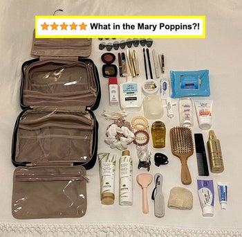 hotel customer image with all the contents expanded on the bed that they had the ability to suit the bag