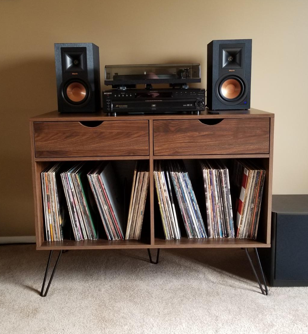 Reviewer image of brown record player stand with drawers