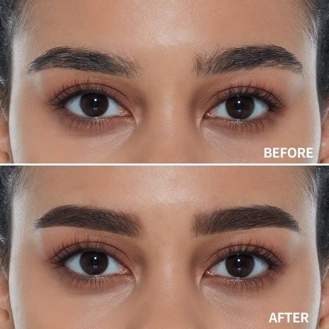 Close-up of a person's eyes showing a cosmetic product's effect; apical representation labeled