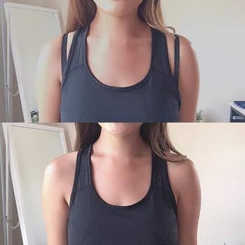 the model before and after using the bra strap holder