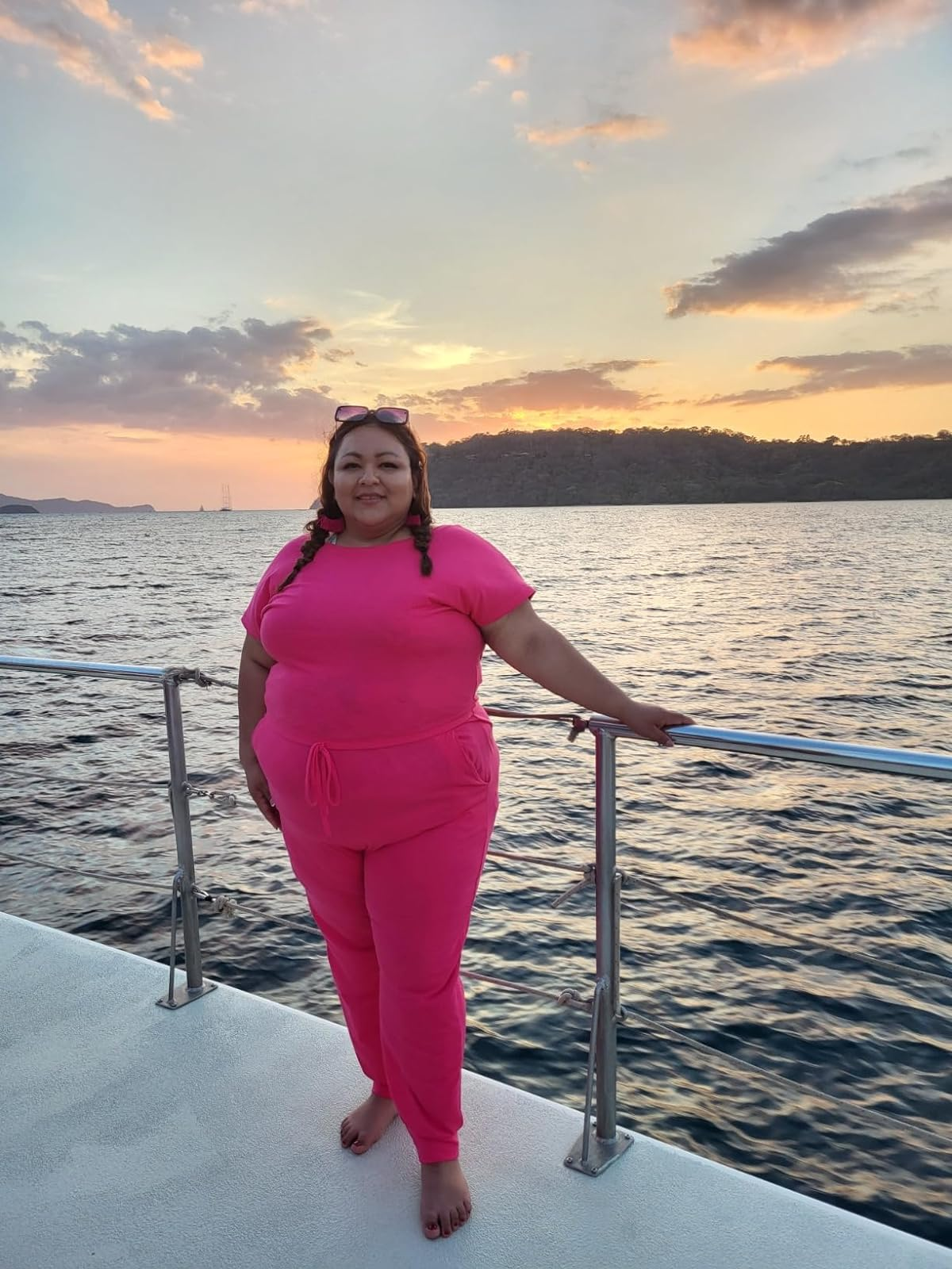 reviewer wearing the blistery  pinkish  version