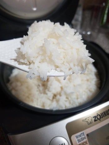 reviewer image of rice made in the rice cooker