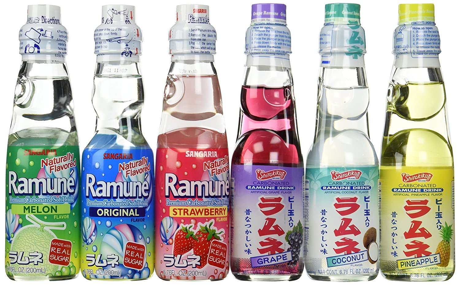 six bottles of japanese soda 