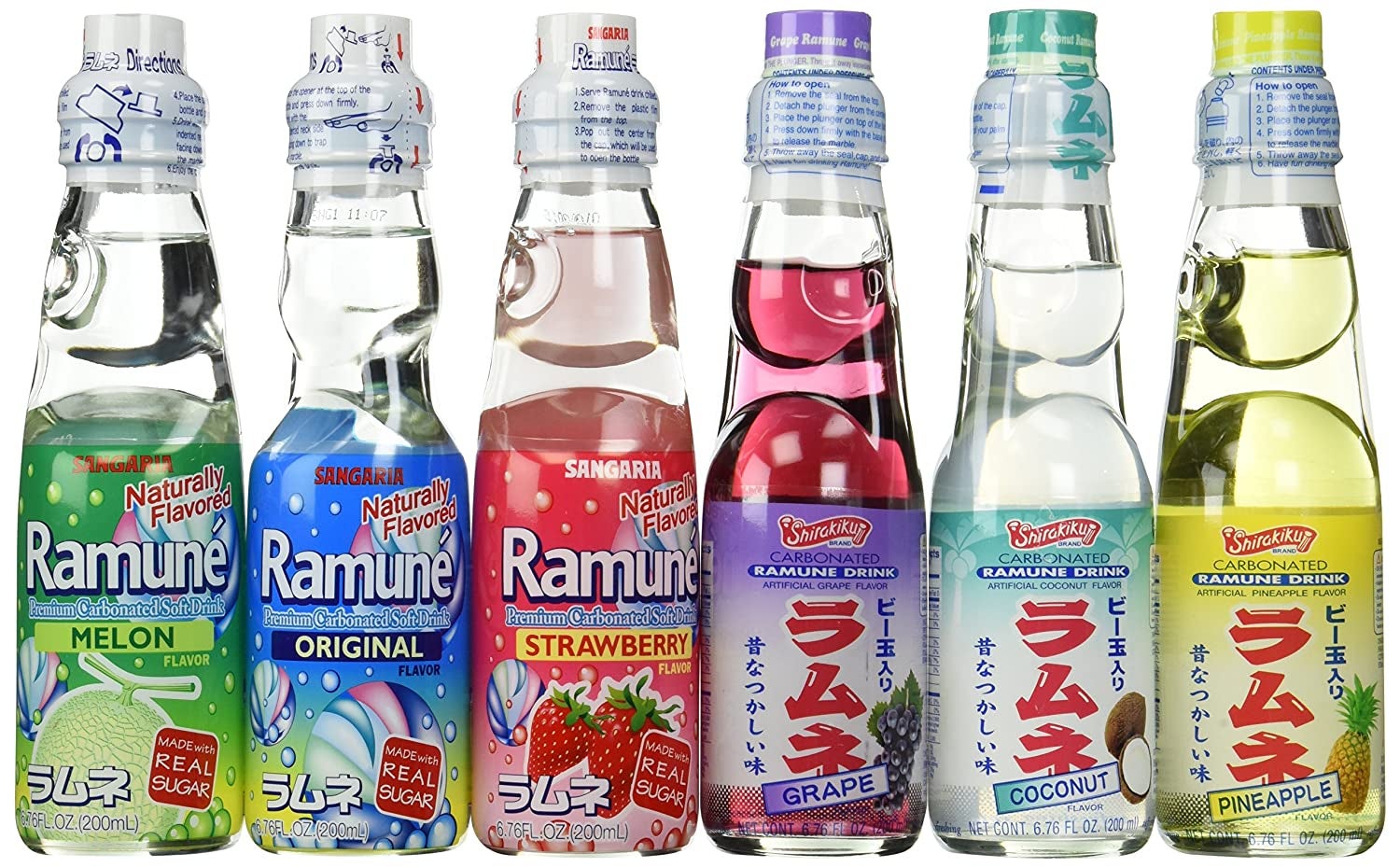 six bottles of japanese soda