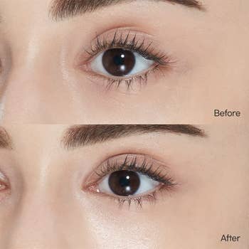 the model before and after using the eye cream