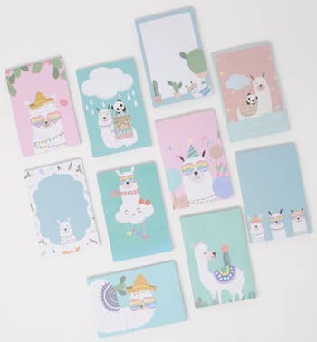 different pads with different llama illustrations