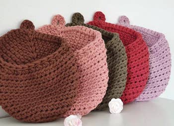 five of the baskets in five different colors 