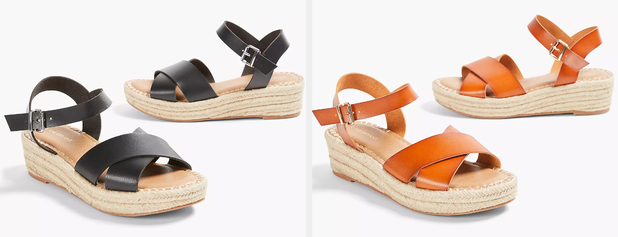 Two images of black and brown sandals