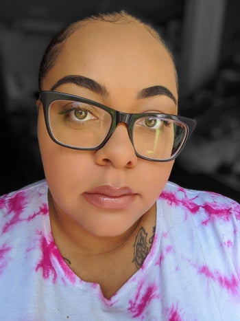 reviewer wearing the putty primer under makeup