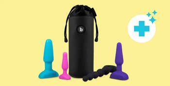 Black sterilizer pouch surrounded by butt plugs