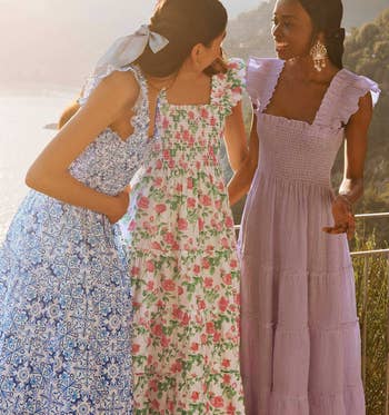 three models wearing different floral patterns