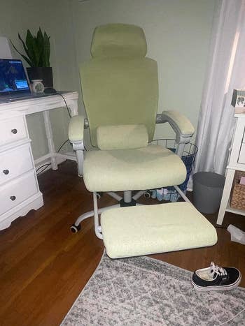 the desk chair's footrest extended