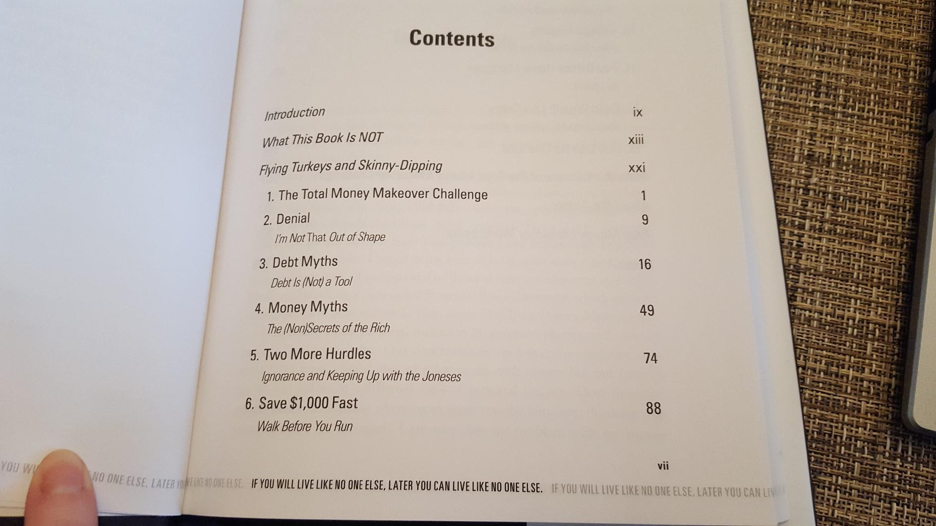 Table of contents for a publication  with chapters connected  wealth  makeover, indebtedness  myths, and redeeming  fast, including 
