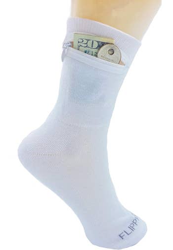 Social media trends Viral content Trending hashtags Social media updates Trending memes and videos White sock with a zipper pocket storing folded money. The sock has the word 