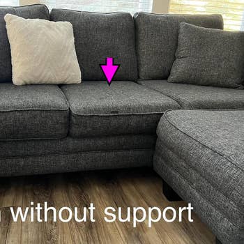  a sagging sofa without the cushion support