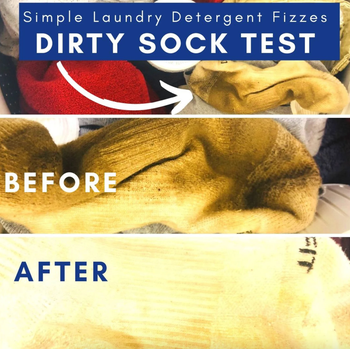 before and after of a dirty and then clean sock