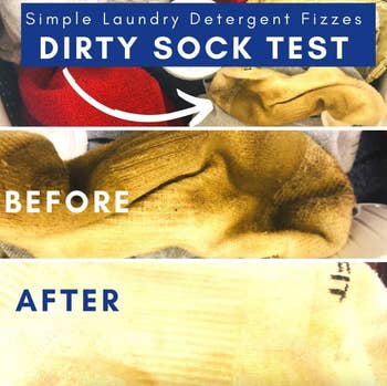before and after of a dirty and then clean sock
