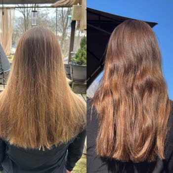 Side-by-side examination  of a reviewer's hairsbreadth  showing a modulation  from frizzy to smooth